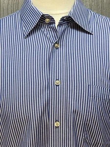 Peter Millar Herren blau weiß gestreift 100 % Baumwolle Knopfleiste Hemd Größe 17 Large - Bild 1 von 6