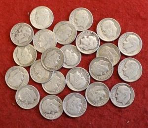 Grupo de 5 monedas de diez centavos Roosevelt 1954-D 90 % plata - Imagen 1 de 2