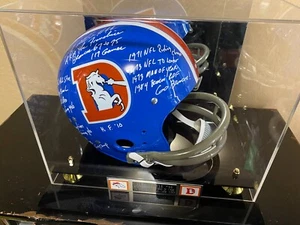 FLOYD LITTLE SIGNED FULL SIZE TK BRONCOS STAT HELMET+JSA     19 INSCRIPTIONS - Picture 1 of 15
