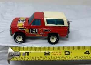 Vintage 1980 Hot Wheels Real Riders Red Ford Bronco Truck White Hubs  Mororbike