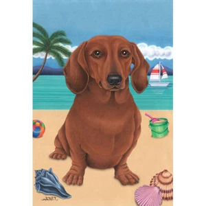 Dachshund Red Summer Beach Decorative Flag - Picture 1 of 1