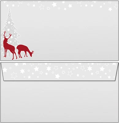 IDEENSTADL 20 Briefumschläge Motiv rotWild grau rot DL oF Weihnachten Kuverts Reh Hirsch