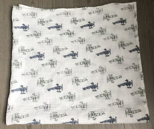 Baby Boy Swaddle Blanket by ADEN + ANAIS - White/Blue w/ AIRPLANES lovey- 40x40”