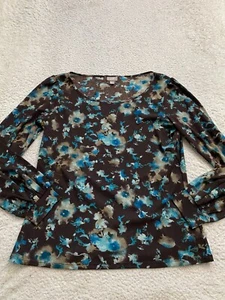 J.Jill Women Floral Sheer Long Sleeve Boat Neck Blouse Brown Size L - Picture 1 of 8