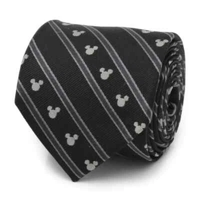 Corbata negra a rayas de Mickey Mouse de Disney para hombre - 100 % seda Foto 1 de 4