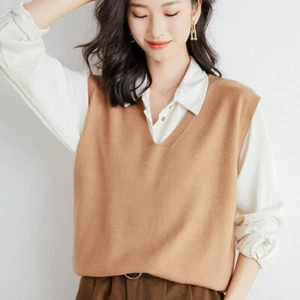 Women Knit Vest Sleeveless Pullover Jumper Sweater V Neck Tank Top Casual Vest - Picture 1 of 22