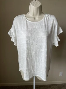 Max Studio Women’s White Short Ruffle Sleeve Round Neck Blouse s XS - Picture 1 of 9