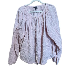 CHAPS Top Womens 2X Pink Pinstripe Button Up Cotton Blend Sheer Blouse - Picture 1 of 6