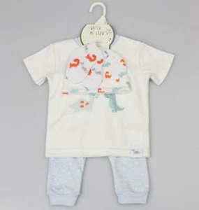 Baby Boys Dinosaur Outfit 4 Piece T-Shirt Jog Pant Hat Socks Set 0-3 3-6 Month - Picture 1 of 3