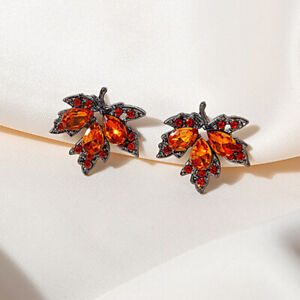 Fashion Red Crystal Maple Leaves Stud Earrings Zircon Women Elegant Jewelry Gift