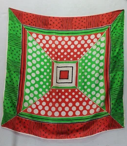 VTG 50s Japanese Green Red Polka Dot Hand Rolled Silk Scarf 30" x 30" - Picture 1 of 3