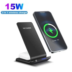 US 2in1 Wireless Fast Charger For Apple iPhone 16 Pro 15 14 Samsung S25+ S24 S23 - Picture 1 of 15