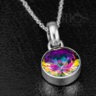 925 Sterling Silver Mystic Fire Rainbow Topaz Gemstone Necklace Pendant & Chain