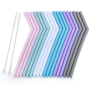 Premium Silicone Reusable Wide Bent Straws for Smoothies, Bubble Tea, 15 Colours - Picture 1 of 41