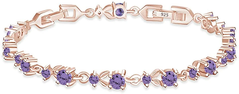 Pulseira de tênis simulada em forma de folha de ametista de diamante em prata folheada a ouro 14k - Imagem 1 de 4