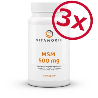 Vita World Confezione da 3 MSM 500mg 3 x 100 capsule. Metilsulfonilmetano Made in Germany