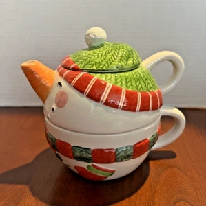 Vintage Schneemann dreiteiliges Teeservice mit OVP und Blechdose - Bild 1 von 5