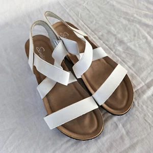 Simius Women Wedge Sandals Shoes Size 9.5 Leather White Elastic 04578 - Picture 1 of 6