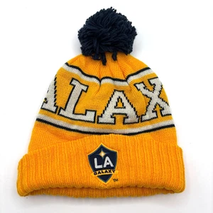Adidas MLS LA Galaxy Soccer beanie NWOT NOS Yellow with Blue Pom - Picture 1 of 2