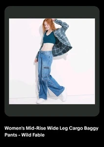 Women's Mid-Rise Size 4 Wide Leg Cargo Baggy Pants - Wild Fable - Picture 1 of 7
