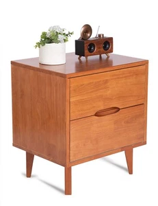 Mid Century Modern Grooved Handle Wood Nightstands Side Table Bedroom Storage... - Picture 1 of 8