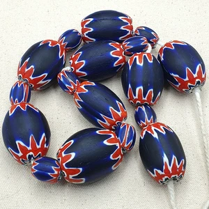 Rare Vintage Big Blue Venetian Chevron Beads Necklace Antique Style - Picture 1 of 16