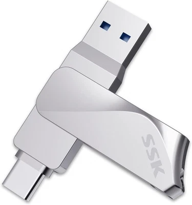 SSK 64GB USB C Flash Drive Dual 2 in 1 OTG A 3.2 Gen 64GB, Silver  - Image 1 of 4