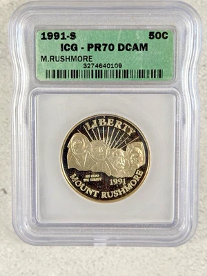 1991-S 50C Half Dollar ICG PR70DCAM Mount Rushmore #3P7 - Image 1 of 2