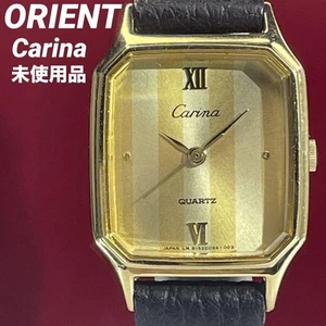 Orient Carina Quartz Watch Japan Gold Stripe Dial Leather Band Used - Picture 1 of 11