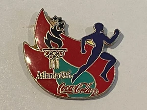 1996 Atlanta Olympic Games Enamel Lapel Pin Coca-Cola Coke Torch Track Running - Picture 1 of 2