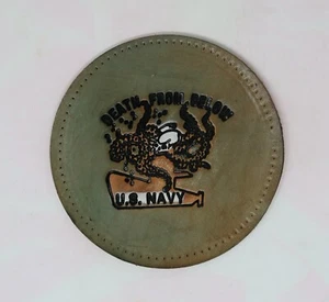 1960's US Navy "Death From Below" Leather Patch Vietnam Era - Picture 1 of 2