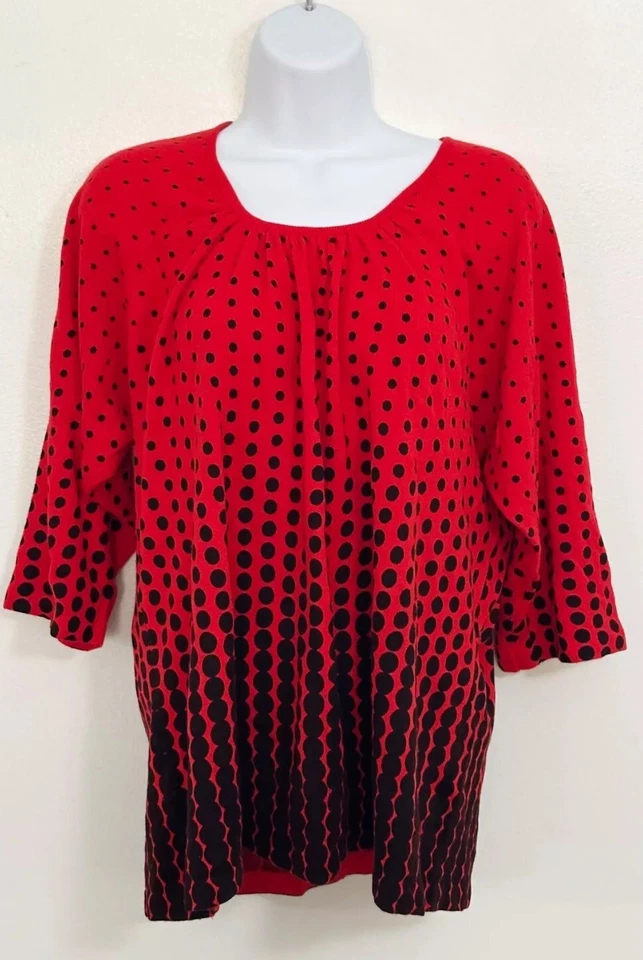 Винтажный женщин в горошек туника верхний XL свитер красный черный богемное Artsy карьера офиса Y2K - Изображение 1 из 4