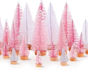 24 Pcs Pink Artificial Mini Christmas Tree Xmas Sisal Bottle Brush Trees with Wo - Picture 1 of 12