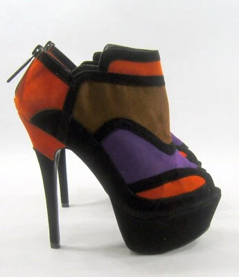 New black/multi 5.5"High  Heel PEEP TOE Ankle Boots  WOMEN Size  8.5 - Image 1 of 4