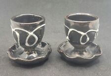 Vtg Vallauris French Pottery Egg Cups Attached Underplate Glazed Marked AS IS