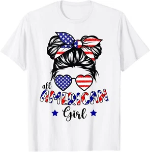 All American Girl 4th Of July Patriotic Shirts For Girls T-Shirt Hoodie - Picture 1 of 12