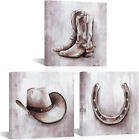 Western Decor Cowboy Hat and Boots Horseshoes Canvas Wall Art Rustic Style Cowbo