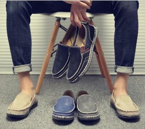 Mens 2018 New Summer Canvas Ripped Denim Slip OnLoafers Flat Casual Shoes 