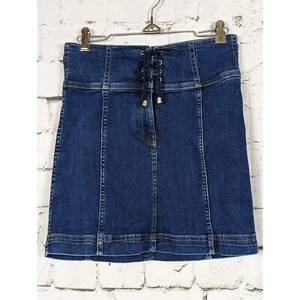FREE PEOPLE Women's Femme Corset High Waisted Stretch Denim Mini Skirt Size 4 - Picture 1 of 6