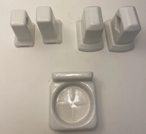Antique Art Deco Porcelain White Ceramic Towel Rod Bar Holder Ends & Cup Holder Cover
