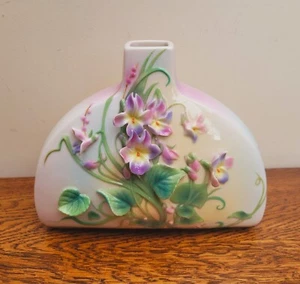 Franz Porcelain Vase Violet Flowers Half Moon Shape FZ00561 - Picture 1 of 11