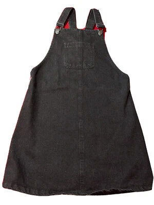 Black Bib OVERALL JEAN Dress DENIM Big Front Pocket Modest Cute Short Minimal S - Image 1 of 4