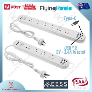 USB Type-C Type-A Charger Ports Powerboard 4/6 Way Master Switch Power Stripe - Picture 1 of 6