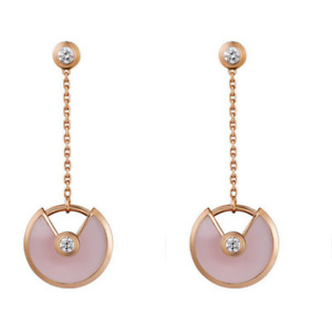 Natual Pink Shell 12MM Amulette Earrings Solid 14K Rose Gold Moissanite Jewelry