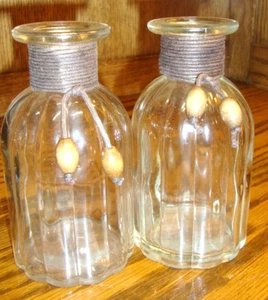 Set (2) Vase Pier 1 Imports Clear Glass Brown String Beads Accents Modern 724 - Picture 1 of 3