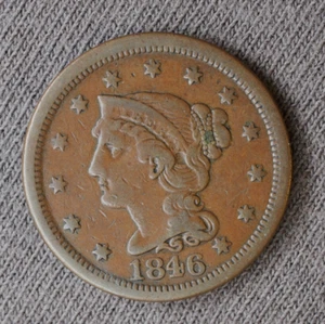 1846 Medium Date Varietät Braided Hair Large Cent 1c cca - Bild 1 von 2