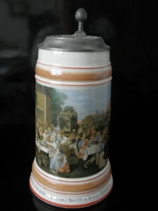 Bierkrug Maßkrug Paulanerbräu München Porzellan Zinndeckel 1 l - Picture 1 of 5