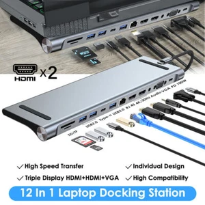 Stacja dokująca 12w1 Stacja dokująca USB C Hub Display Adapter z 2x4K HDMI - Zdjęcie 1 z 16