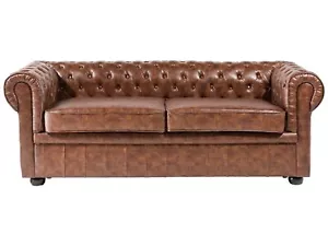 Stilvolles Sofa im englischen Stil Kunstleder goldbraun Chesterfield - Bild 1 von 11