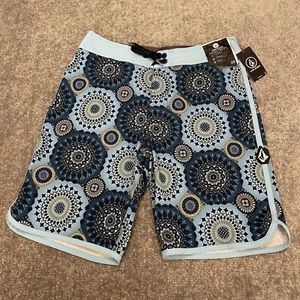 Volcom Board Shorts Mens 28 Blue Drawstring Mod Tech Barnacle Scallop Swim NEW - Picture 1 of 9